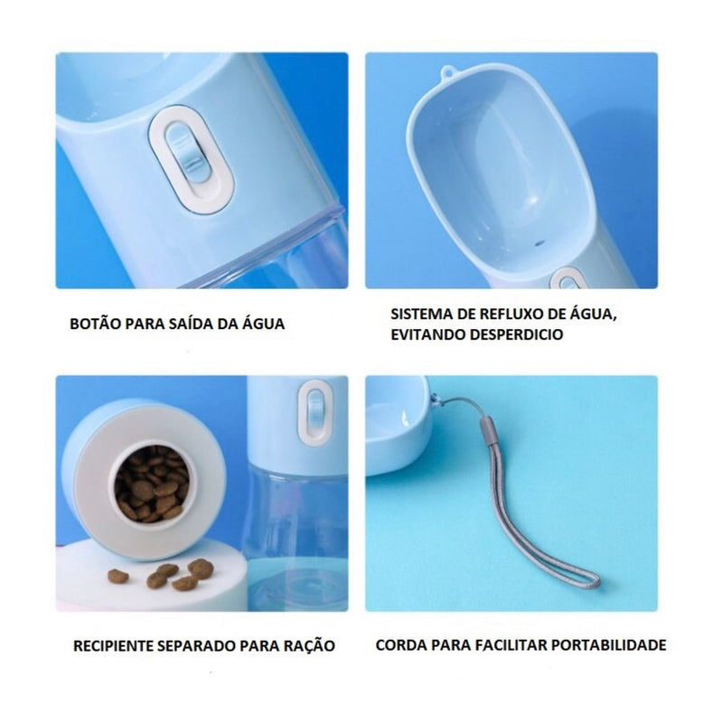 Garrafa Portátil 4 em 1 para Pet - Bebedouro, Comedouro, água  e ração - MultiPetQuatro®