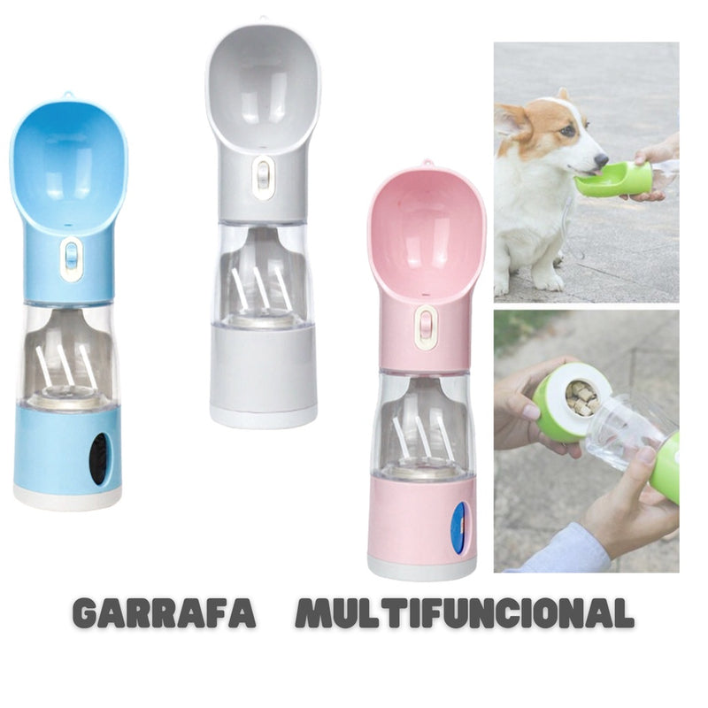 Garrafa Portátil 4 em 1 para Pet - Bebedouro, Comedouro, água  e ração - MultiPetQuatro®